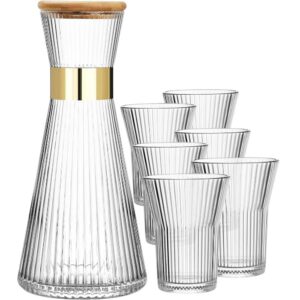 Jarra de vidrio con 6 vasos con tapa de Bambú