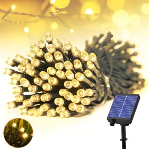 Tira luz Solar 100 LED 10 metros Ambar navideño