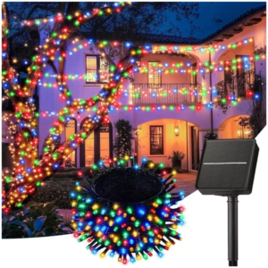SL01-Tira de 300 Luces Solar LED 30 metros Navideñas Multicolor con Panel Solar navideño