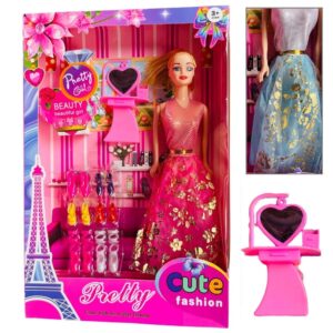 Muñeca de jebe con 6 pares de zapatos y accesorios